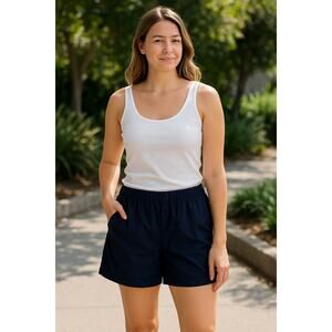 Old Navy Women’s Poplin Shorts Navy Elastic Waist 100% Cotton Size XL